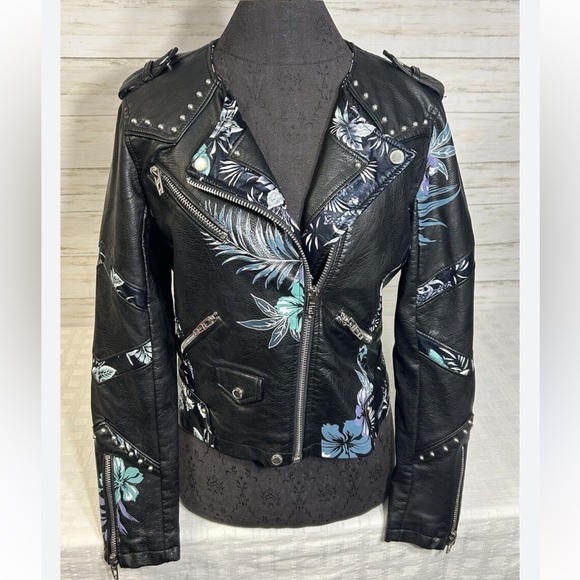 Blanknyc painted Floral Leather Jacket Sm - Picture 4 of 13